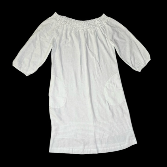 Boden Dresses & Skirts - Boden Womens Linen Shift Dress 4 White Smocked Puff Sleeve Brunch Sorority Rush